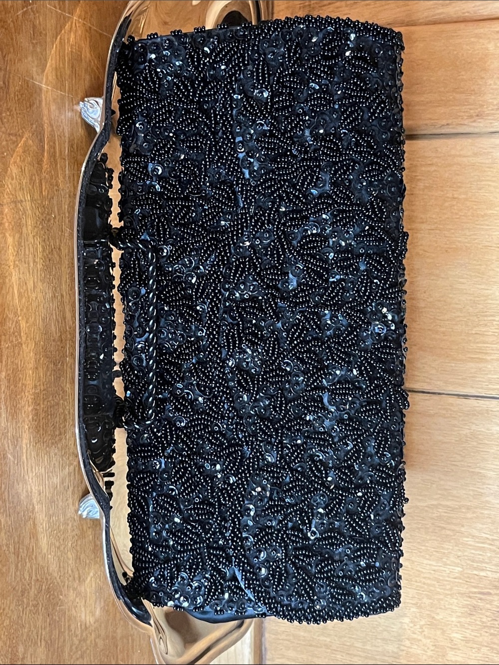 Vintage 50’s Hand Beaded Black Evening Clutch- Hong Kong- Estate Piece